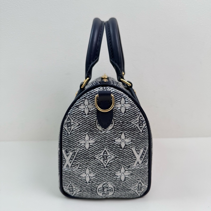 Louis Vuitton/路易威登 speedy 海軍藍老花斜挎包 金扣 配件:肩帶-4