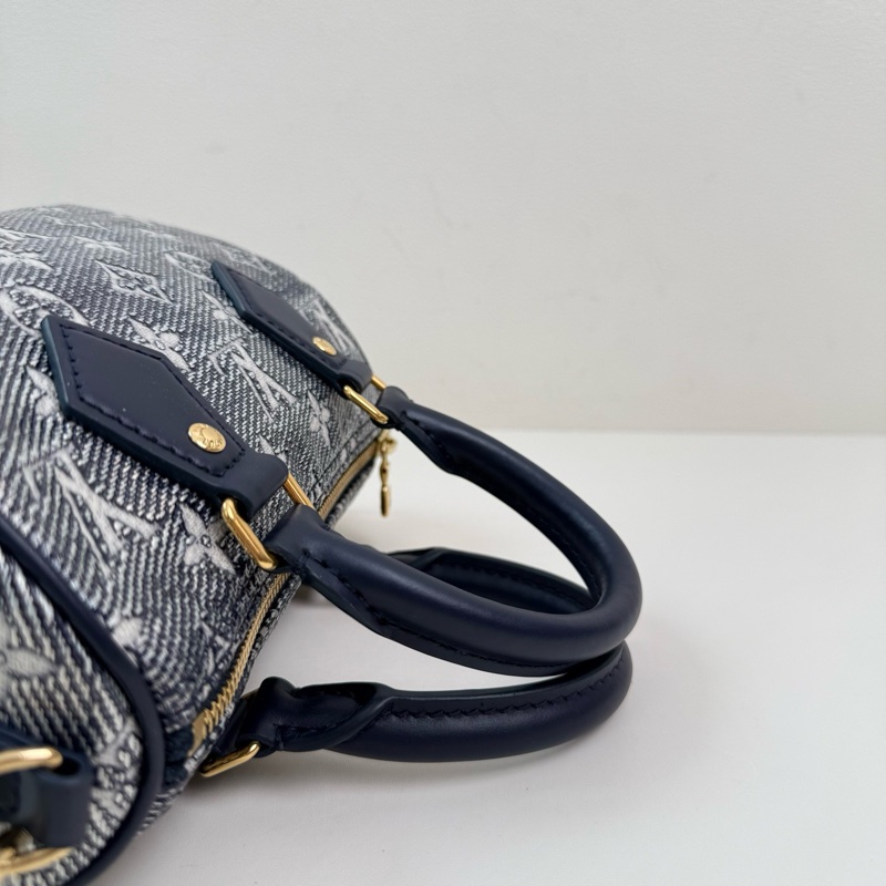 Louis Vuitton/路易威登 speedy 海軍藍老花斜挎包 金扣 配件:肩帶-5