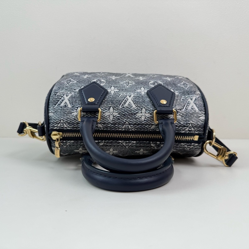 Louis Vuitton/路易威登 speedy 海軍藍老花斜挎包 金扣 配件:肩帶-6