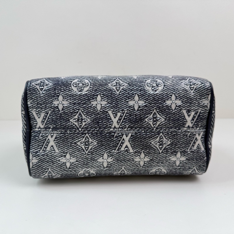 Louis Vuitton/路易威登 speedy 海軍藍老花斜挎包 金扣 配件:肩帶-7