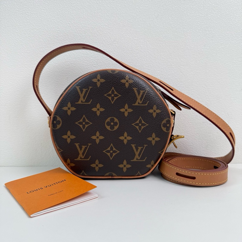 Louis Vuitton/路易威登 棕色老花圓餅斜挎包 金扣-0