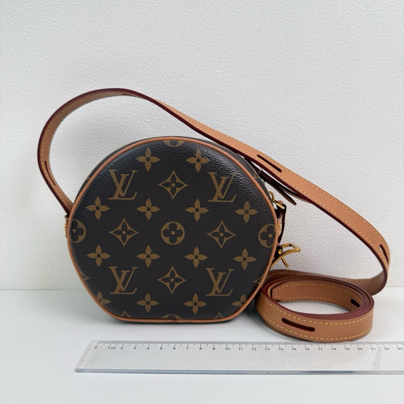 Louis Vuitton/路易威登 棕色老花圓餅斜挎包 金扣-1