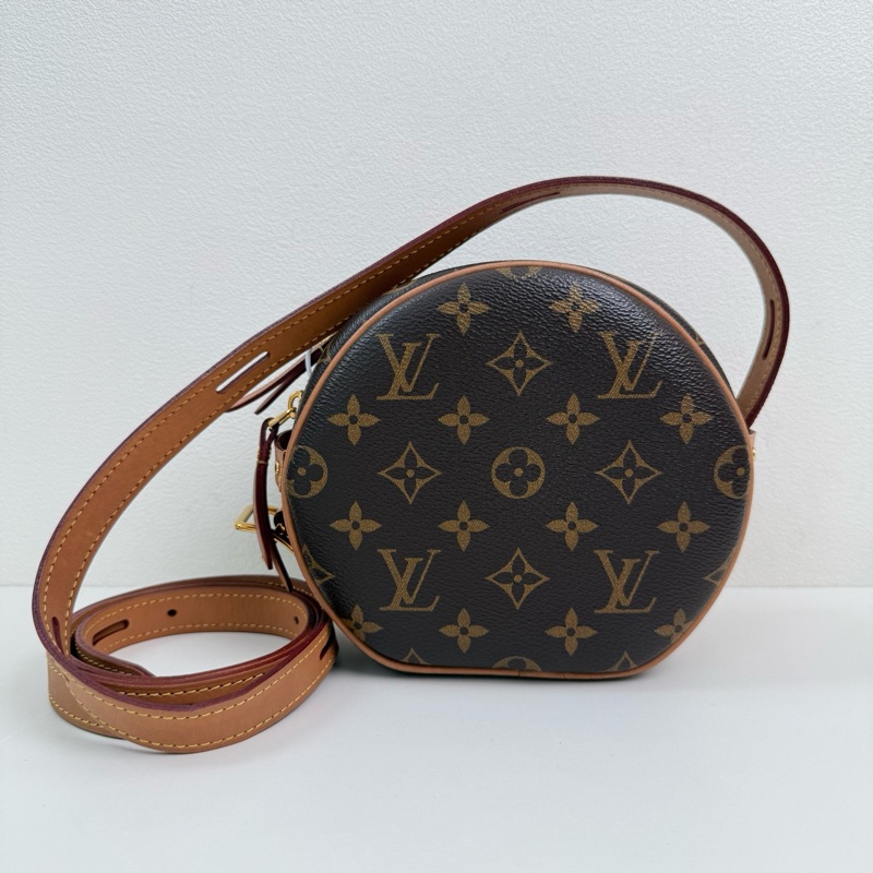 Louis Vuitton/路易威登 棕色老花圓餅斜挎包 金扣-2