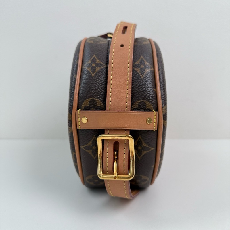 Louis Vuitton/路易威登 棕色老花圓餅斜挎包 金扣-4