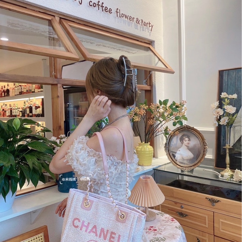 Chanel 香奈兒 粉色字母沙灘包-5