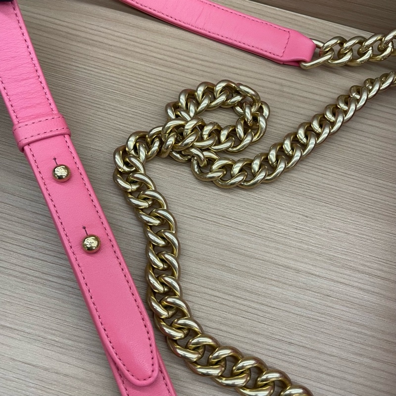 NO:D14 chanel 香奈儿  玫粉 LEBOY 2017年 23開 复古金扣 牛皮中號  單肩斜挎鏈條包 有塵袋 無卡無盒子尺寸底長25*高14*寬8*-12