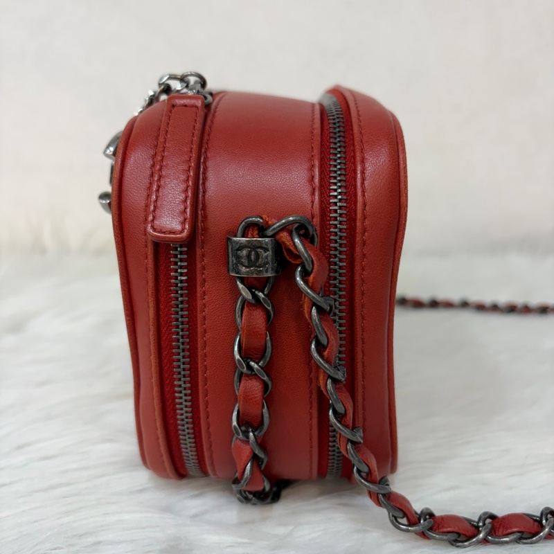 CHANEL BOY CAMERA COCO 19 紅色 暗紅 牛皮 復古銀鍊 相機包肩背包手機包斜背包拉鍊包-3