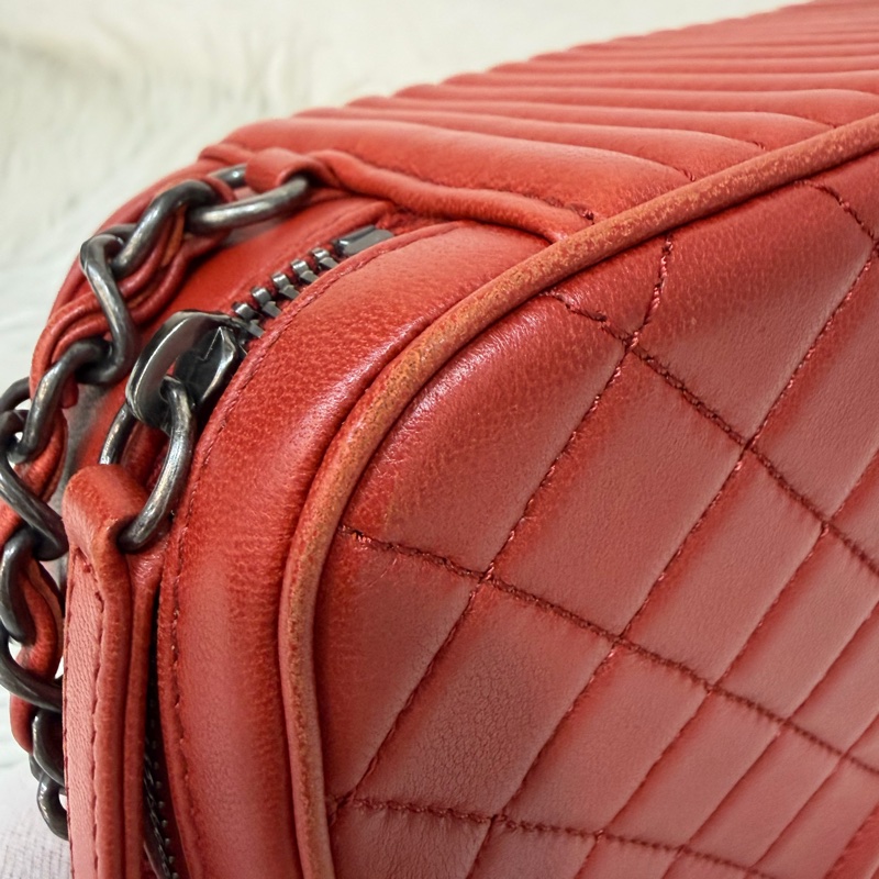 CHANEL BOY CAMERA COCO 19 紅色 暗紅 牛皮 復古銀鍊 相機包肩背包手機包斜背包拉鍊包-7