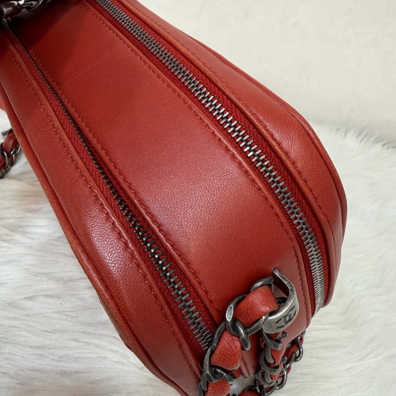 CHANEL BOY CAMERA COCO 19 紅色 暗紅 牛皮 復古銀鍊 相機包肩背包手機包斜背包拉鍊包-19