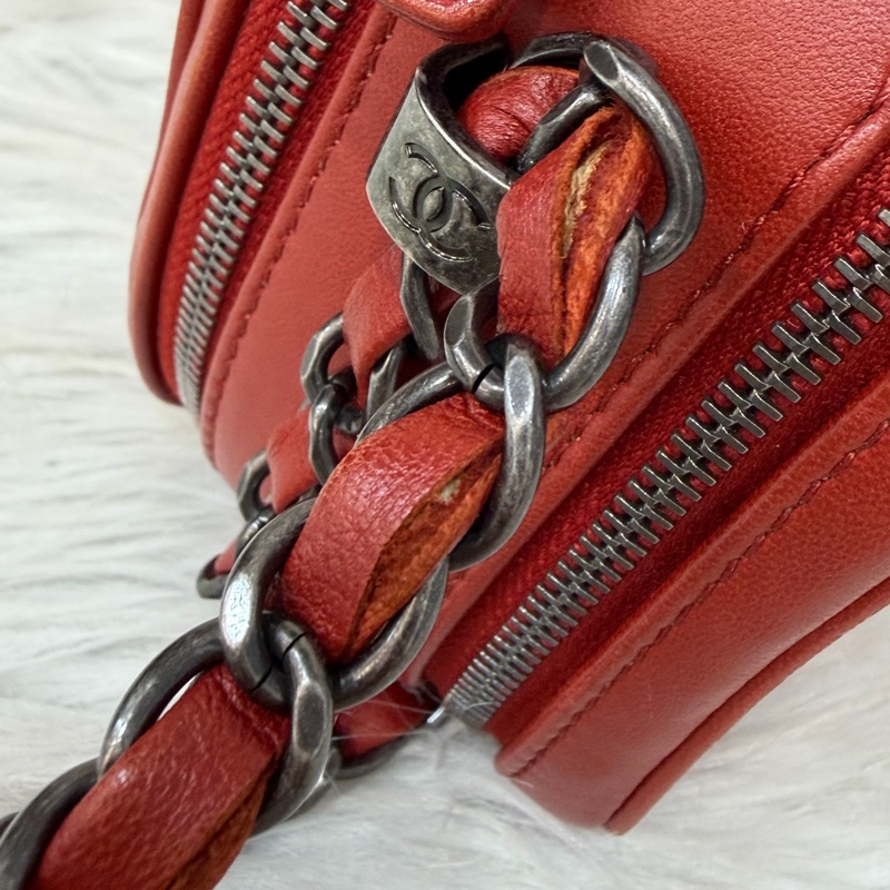CHANEL BOY CAMERA COCO 19 紅色 暗紅 牛皮 復古銀鍊 相機包肩背包手機包斜背包拉鍊包-28