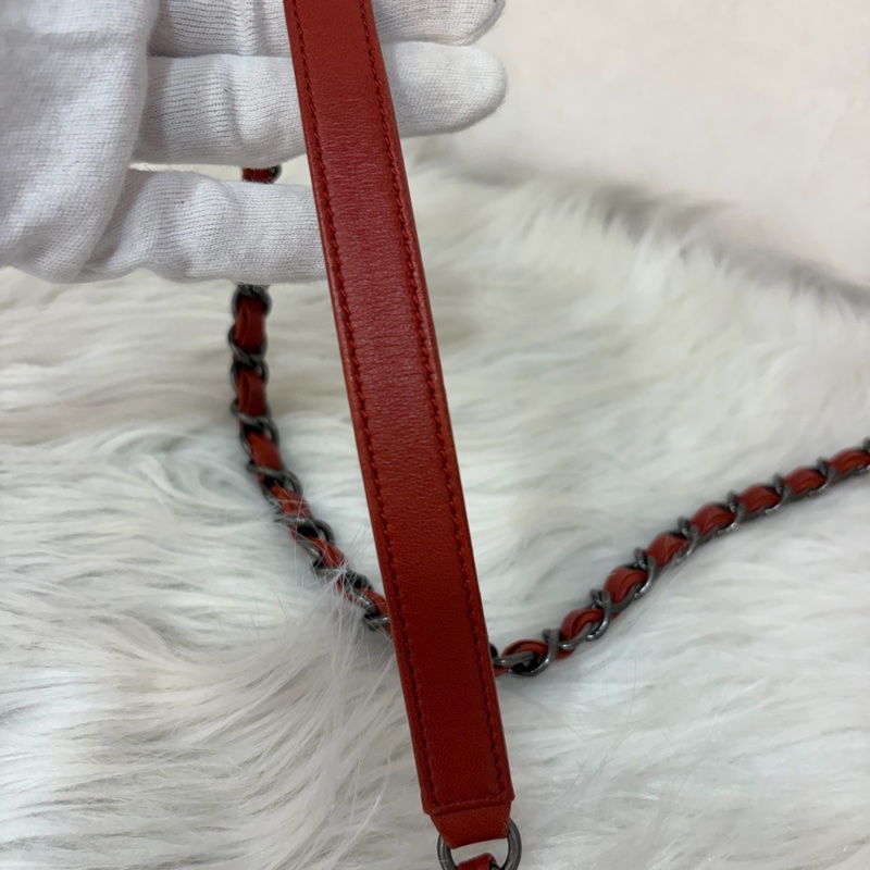 CHANEL BOY CAMERA COCO 19 紅色 暗紅 牛皮 復古銀鍊 相機包肩背包手機包斜背包拉鍊包-54