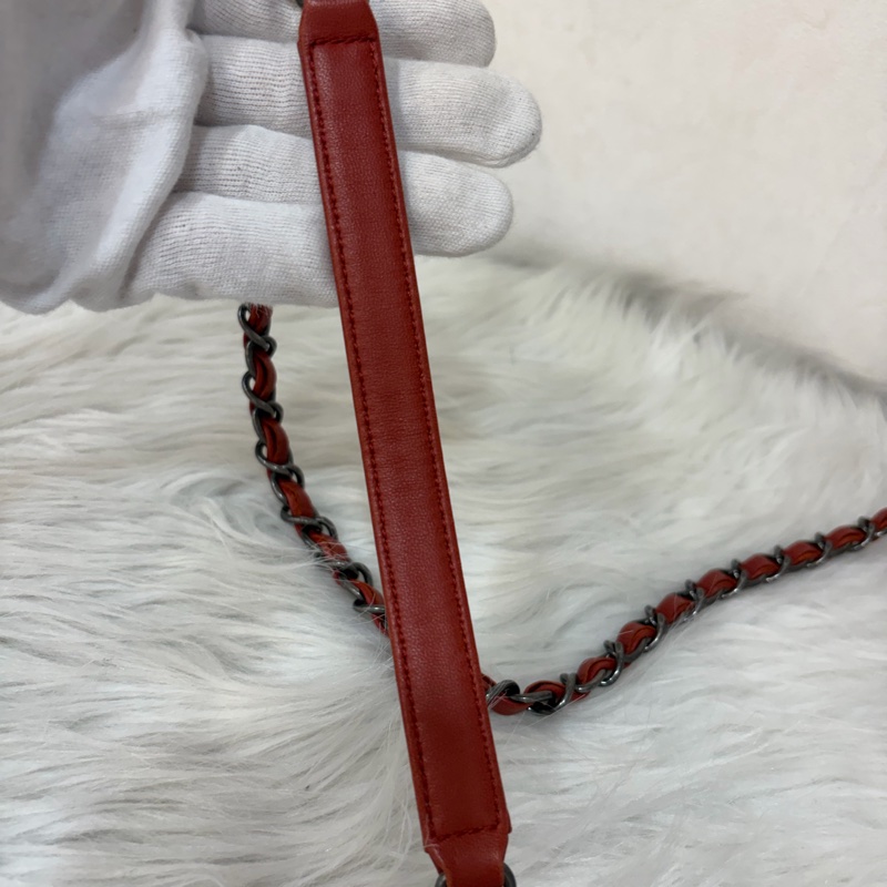 CHANEL BOY CAMERA COCO 19 紅色 暗紅 牛皮 復古銀鍊 相機包肩背包手機包斜背包拉鍊包-55