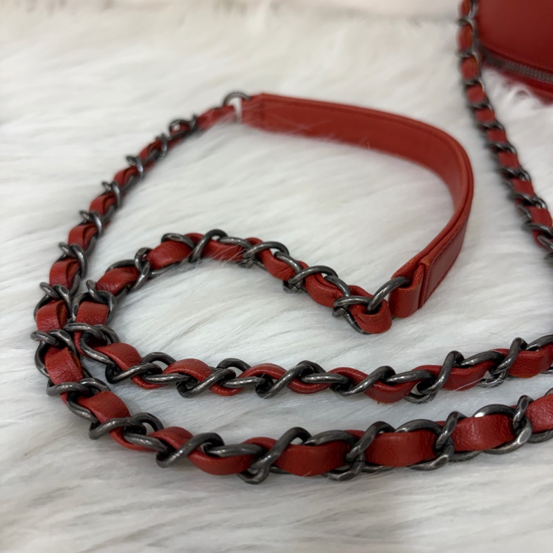 CHANEL BOY CAMERA COCO 19 紅色 暗紅 牛皮 復古銀鍊 相機包肩背包手機包斜背包拉鍊包-56