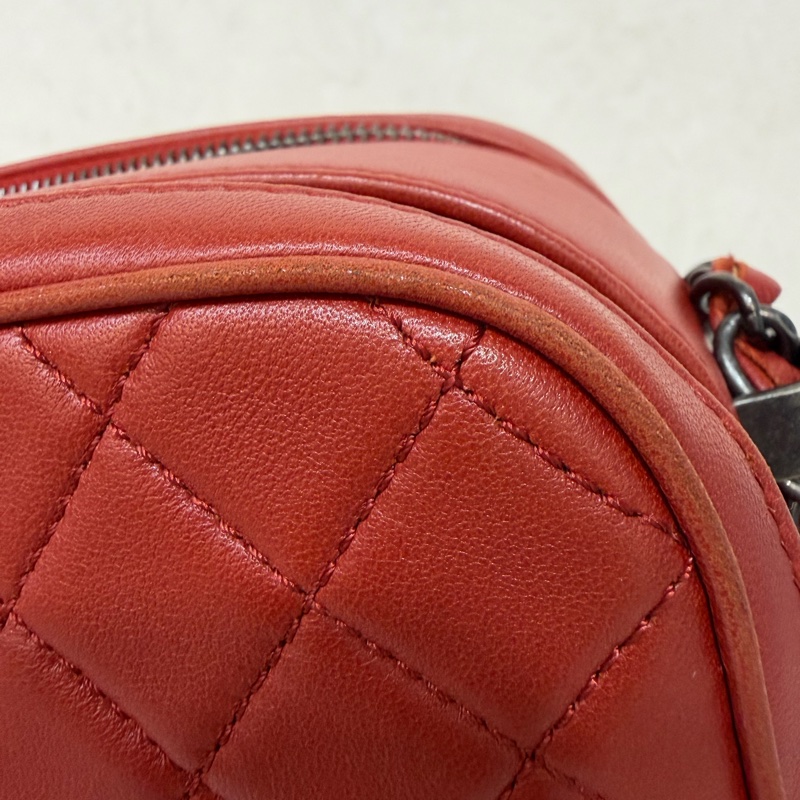 CHANEL BOY CAMERA COCO 19 紅色 暗紅 牛皮 復古銀鍊 相機包肩背包手機包斜背包拉鍊包-60