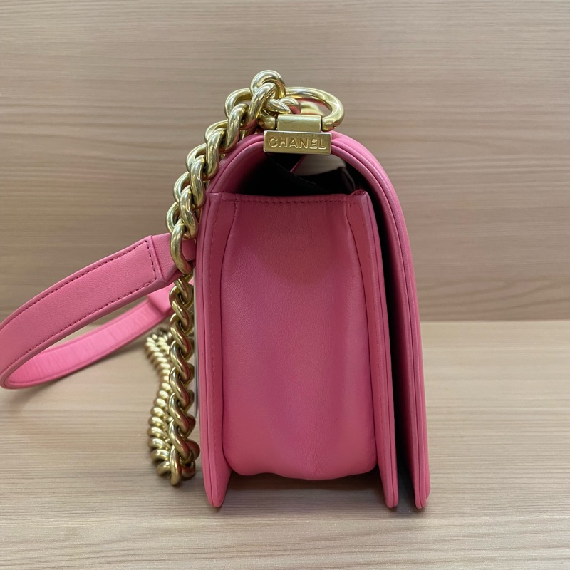 NO:D25 Chanel 香奈儿 leboy 中号 牛皮粉色金扣 單肩斜挎鏈條包 2017年 23開 尺寸底長25*高14*寬8* 有塵袋 無卡無盒子-2