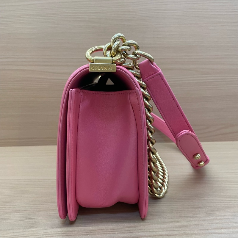 NO:D25 Chanel 香奈儿 leboy 中号 牛皮粉色金扣 單肩斜挎鏈條包 2017年 23開 尺寸底長25*高14*寬8* 有塵袋 無卡無盒子-3