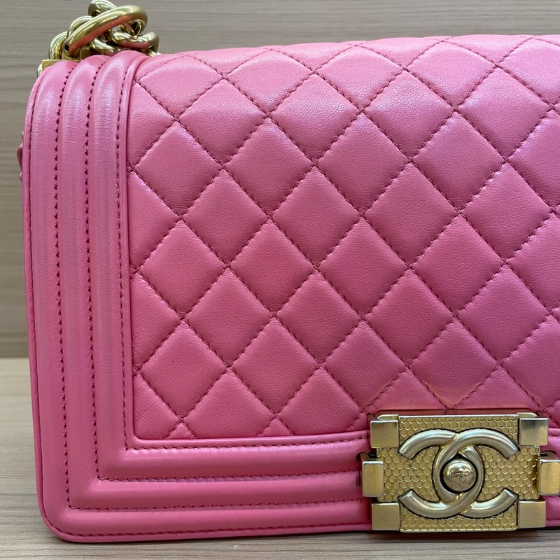 NO:D25 Chanel 香奈儿 leboy 中号 牛皮粉色金扣 單肩斜挎鏈條包 2017年 23開 尺寸底長25*高14*寬8* 有塵袋 無卡無盒子-4