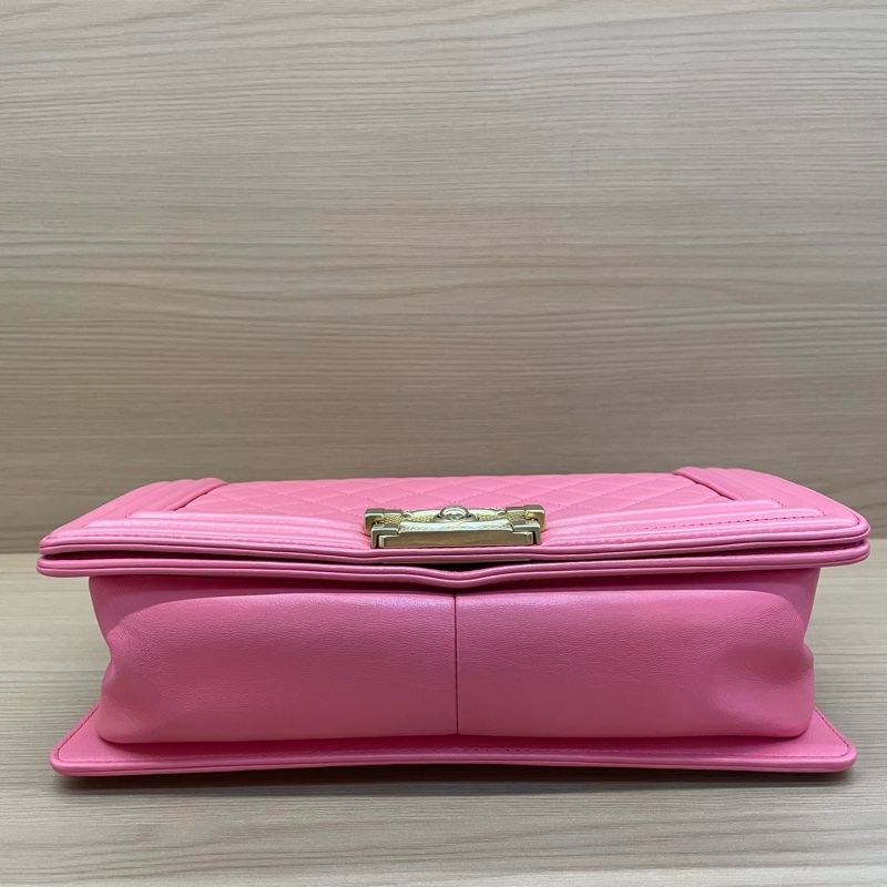 NO:D25 Chanel 香奈儿 leboy 中号 牛皮粉色金扣 單肩斜挎鏈條包 2017年 23開 尺寸底長25*高14*寬8* 有塵袋 無卡無盒子-6