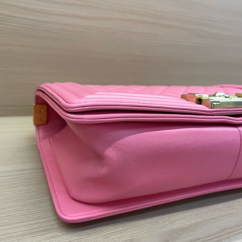 NO:D25 Chanel 香奈儿 leboy 中号 牛皮粉色金扣 單肩斜挎鏈條包 2017年 23開 尺寸底長25*高14*寬8* 有塵袋 無卡無盒子-7