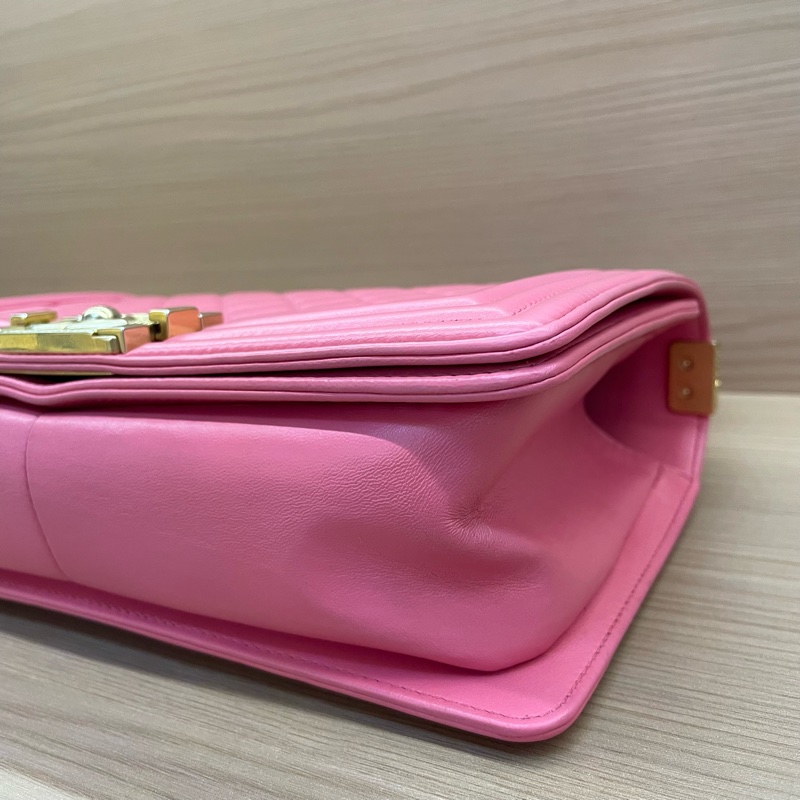 NO:D25 Chanel 香奈儿 leboy 中号 牛皮粉色金扣 單肩斜挎鏈條包 2017年 23開 尺寸底長25*高14*寬8* 有塵袋 無卡無盒子-8