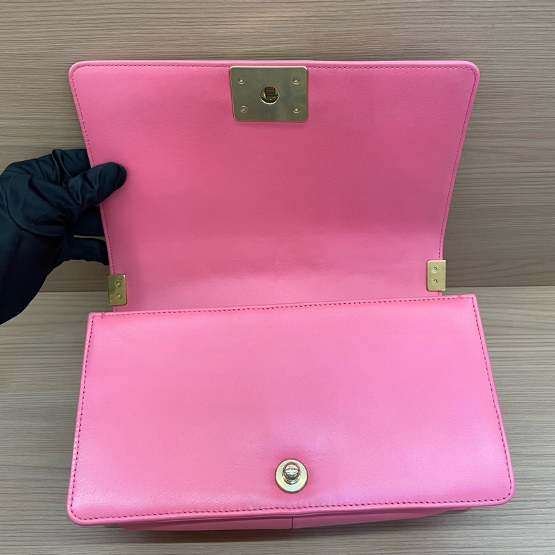 NO:D25 Chanel 香奈儿 leboy 中号 牛皮粉色金扣 單肩斜挎鏈條包 2017年 23開 尺寸底長25*高14*寬8* 有塵袋 無卡無盒子-10