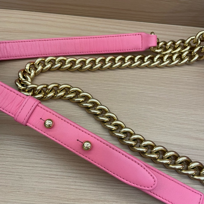 NO:D25 Chanel 香奈儿 leboy 中号 牛皮粉色金扣 單肩斜挎鏈條包 2017年 23開 尺寸底長25*高14*寬8* 有塵袋 無卡無盒子-12