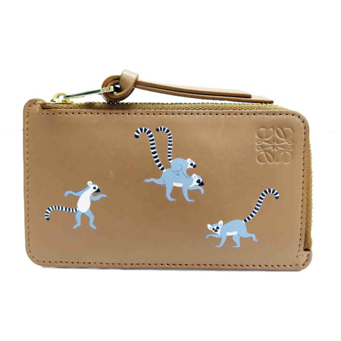 Suna Fujita Lemurs 棕色 小狐猴 牛皮 拉鍊 卡夾零錢包【LOEWE 羅威】