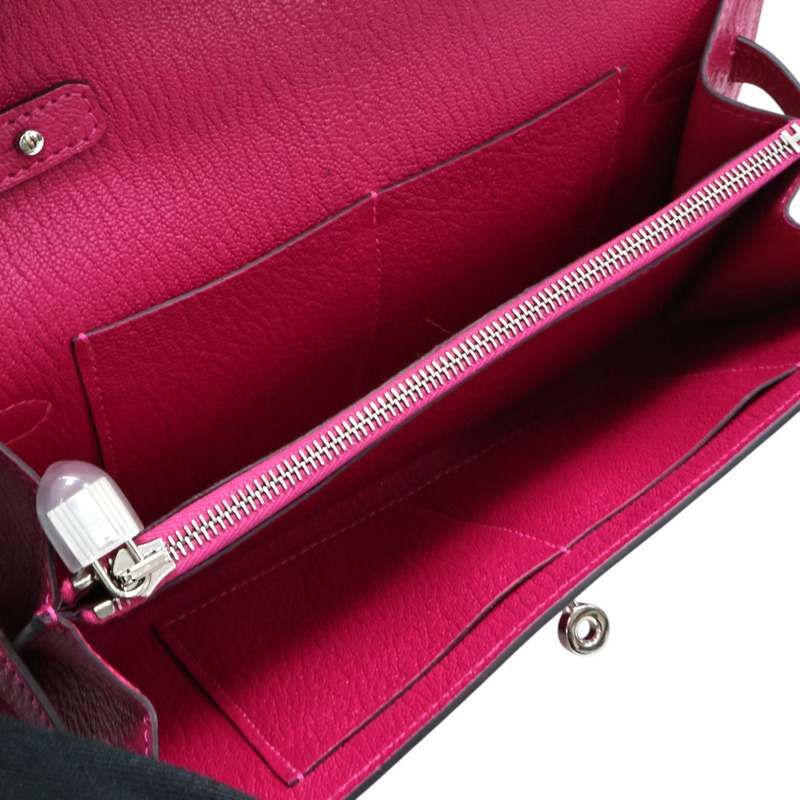 粉紅玫瑰墨西哥色 Chevre山羊皮 Kelly To Go Wallet 肩背包 B刻 銀釦【HERMES 愛馬仕】-2