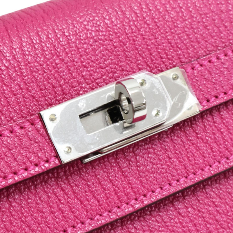 粉紅玫瑰墨西哥色 Chevre山羊皮 Kelly To Go Wallet 肩背包 B刻 銀釦【HERMES 愛馬仕】-6