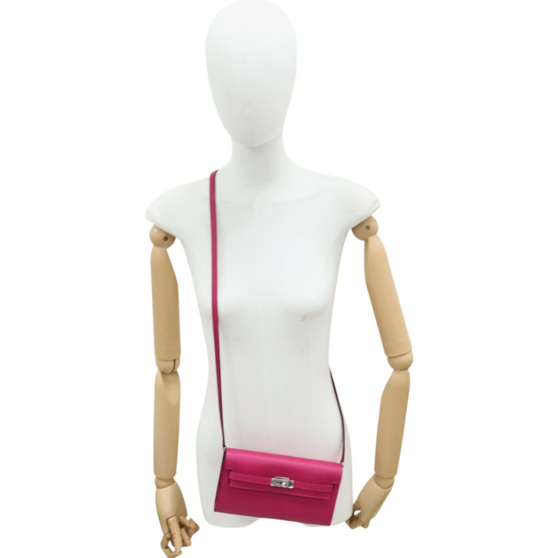 粉紅玫瑰墨西哥色 Chevre山羊皮 Kelly To Go Wallet 肩背包 B刻 銀釦【HERMES 愛馬仕】-7