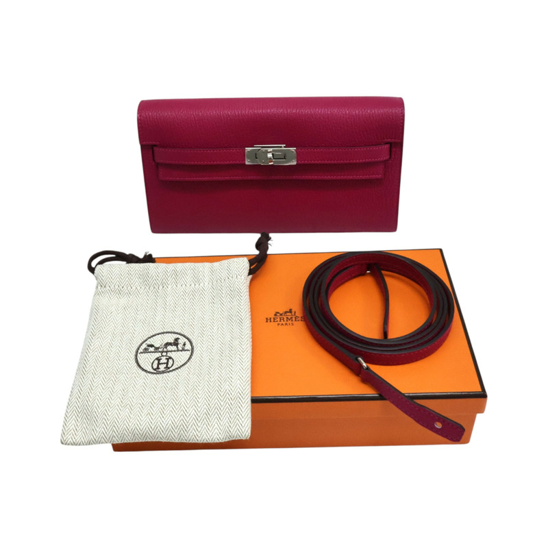 粉紅玫瑰墨西哥色 Chevre山羊皮 Kelly To Go Wallet 肩背包 B刻 銀釦【HERMES 愛馬仕】-8