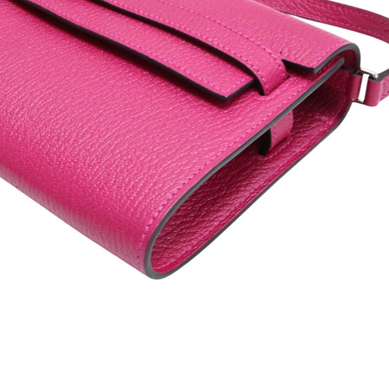 粉紅玫瑰墨西哥色 Chevre山羊皮 Kelly To Go Wallet 肩背包 B刻 銀釦【HERMES 愛馬仕】-9