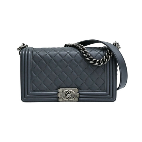 灰色 羊皮 Boy25 銀釦 鍊帶肩背包【CHANEL 香奈兒】 A67086