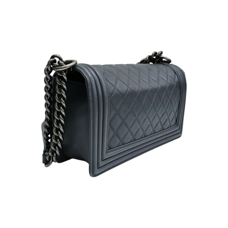 灰色 羊皮 Boy25 銀釦 鍊帶肩背包【CHANEL 香奈兒】 A67086-1