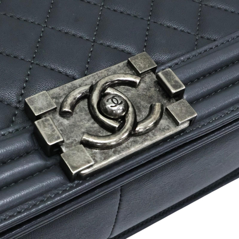 灰色 羊皮 Boy25 銀釦 鍊帶肩背包【CHANEL 香奈兒】 A67086-7