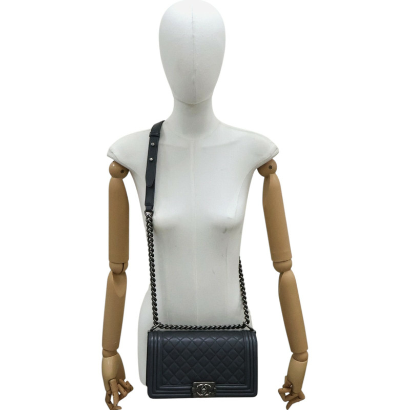 灰色 羊皮 Boy25 銀釦 鍊帶肩背包【CHANEL 香奈兒】 A67086-8