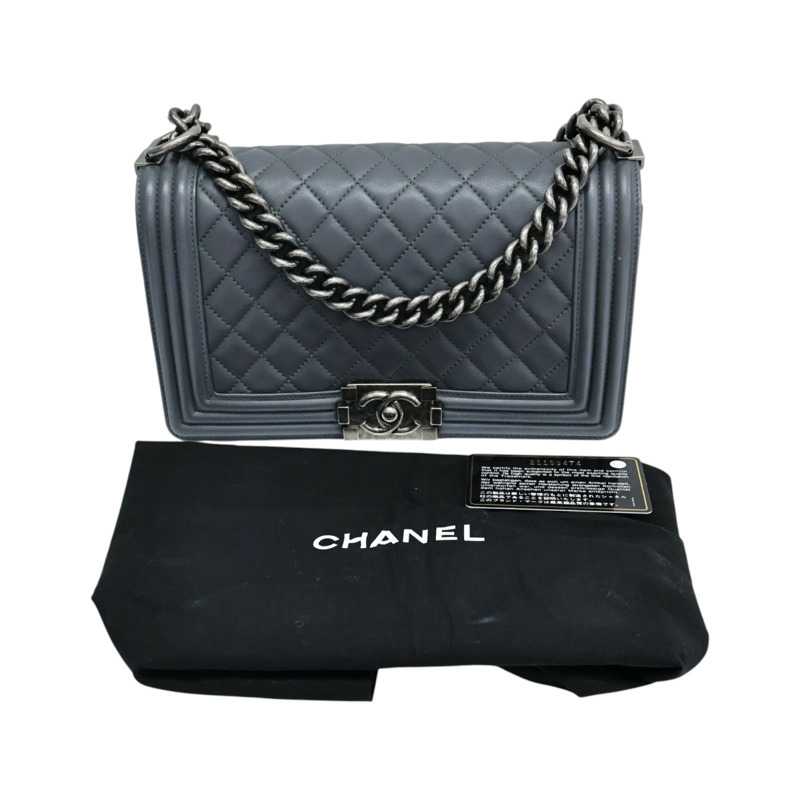 灰色 羊皮 Boy25 銀釦 鍊帶肩背包【CHANEL 香奈兒】 A67086-9