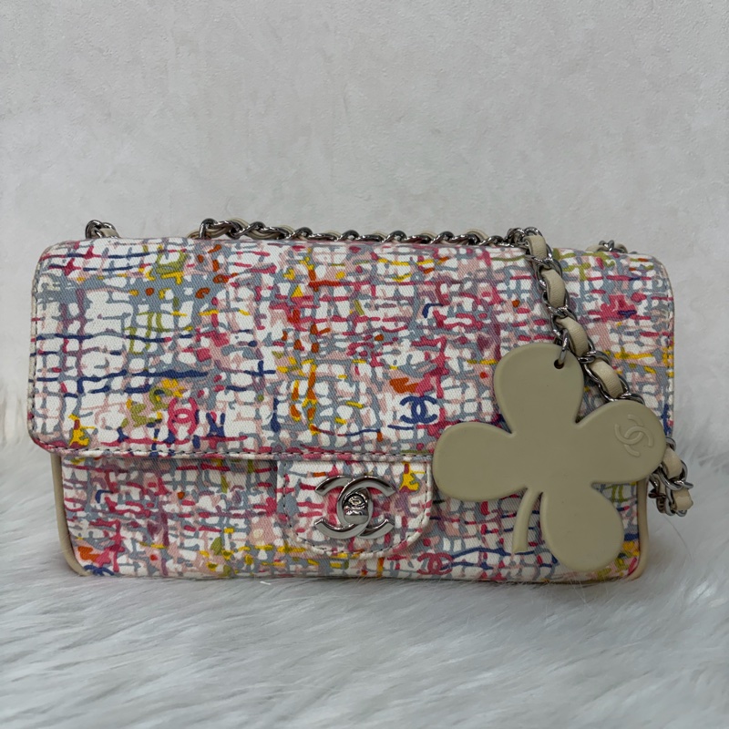 CHANEL 帆布 水彩 多彩 三葉草 Canvas Lucky Clover 銀釦 肩背包 斜背包-0