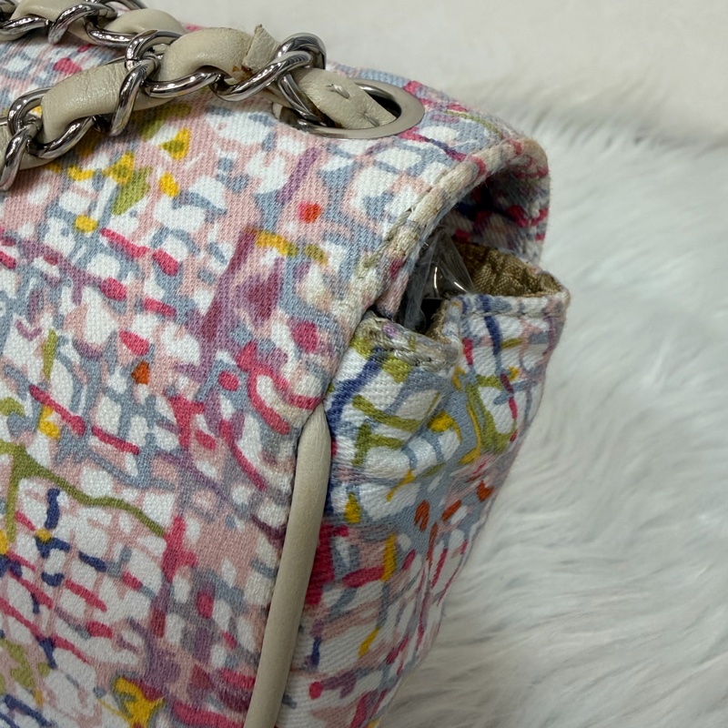 CHANEL 帆布 水彩 多彩 三葉草 Canvas Lucky Clover 銀釦 肩背包 斜背包-16
