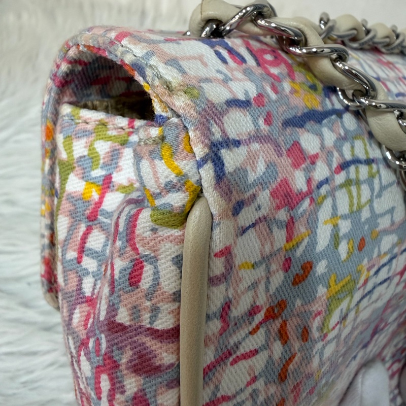 CHANEL 帆布 水彩 多彩 三葉草 Canvas Lucky Clover 銀釦 肩背包 斜背包-19