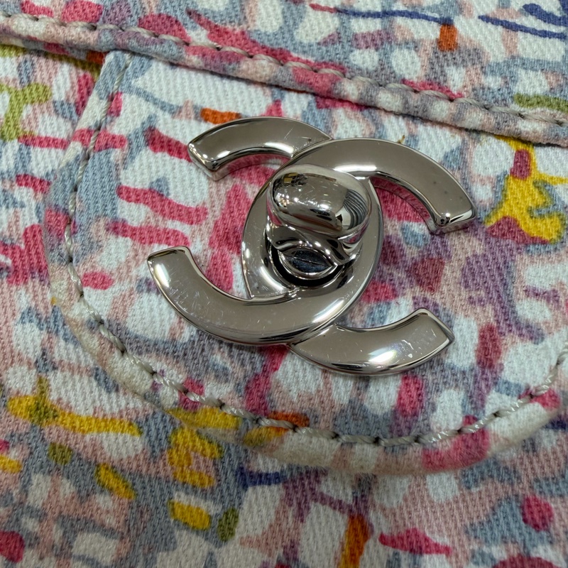 CHANEL 帆布 水彩 多彩 三葉草 Canvas Lucky Clover 銀釦 肩背包 斜背包-22