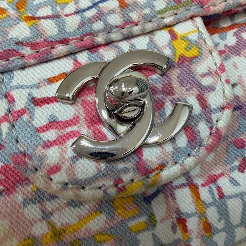 CHANEL 帆布 水彩 多彩 三葉草 Canvas Lucky Clover 銀釦 肩背包 斜背包-23