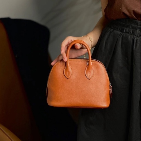 【夏日多巴胺橘子🍊接近全新✨全網最低價】HERMES愛馬仕 Mini Bolide 迷你保齡球 罌粟橘 銀扣 B刻 山羊皮