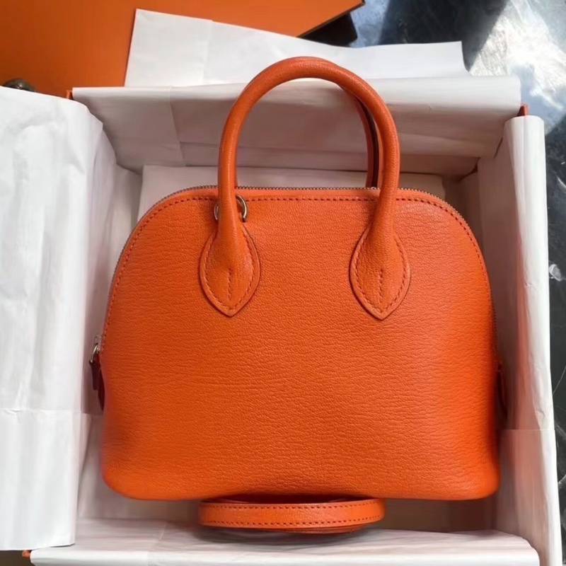 【夏日多巴胺橘子🍊接近全新✨全網最低價】HERMES愛馬仕 Mini Bolide 迷你保齡球 罌粟橘 銀扣 B刻 山羊皮-2