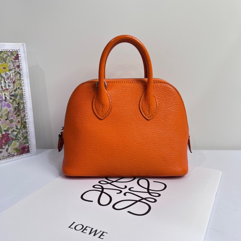 【夏日多巴胺橘子🍊接近全新✨全網最低價】HERMES愛馬仕 Mini Bolide 迷你保齡球 罌粟橘 銀扣 B刻 山羊皮-4