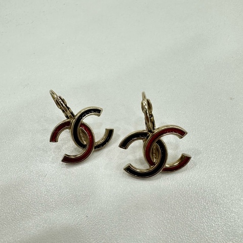 Chanel 香奈兒經典雙C紅紫琺瑯金色耳夾