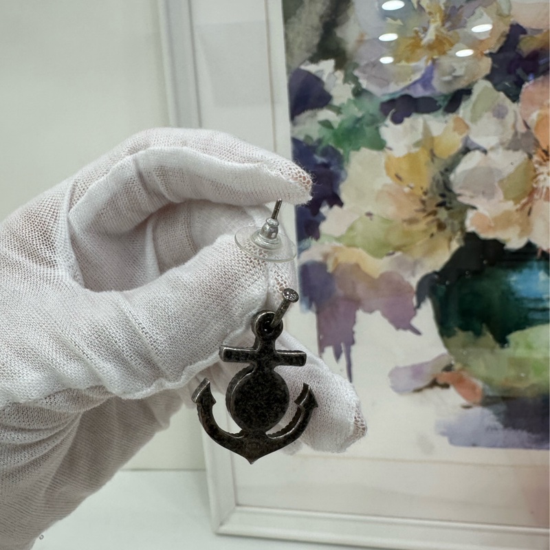 CHANEL 香奈兒 銀色船錨耳環，復古做舊銀色-3