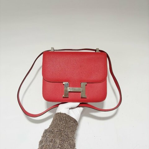 Hermes愛馬仕 Constance康康24 齋普爾粉 銀扣 肩背斜背包 E皮