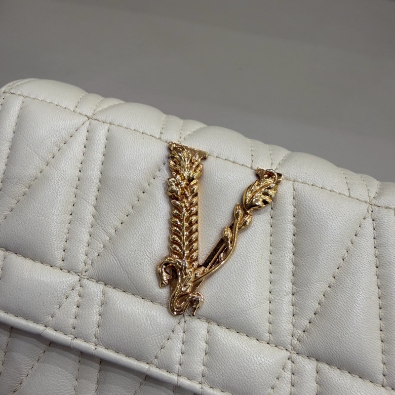 Versace範思哲Virtus系列白色金扣鏈條包-7