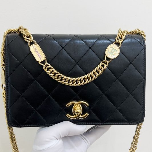 芯片款 香奈兒/Chanel 黑金彩色琺瑯 荳腐包 方胖子 鏈條包-5
